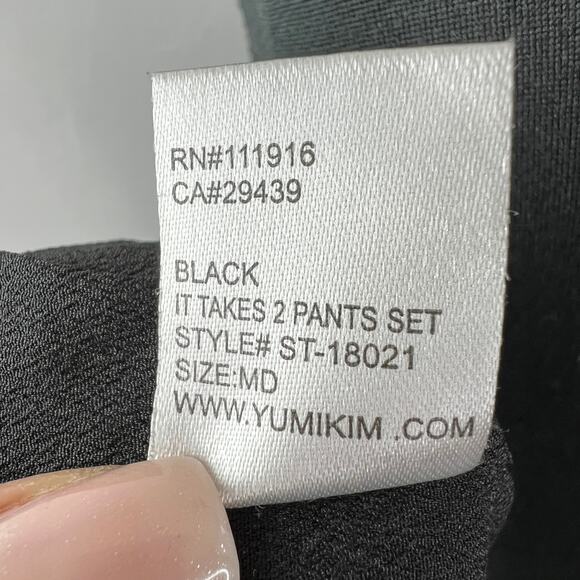 YUMI KIM It Takes Two Top Only Black Long Sheer Sleeves Cropped Tie Front Size M - Picture 8 of 8